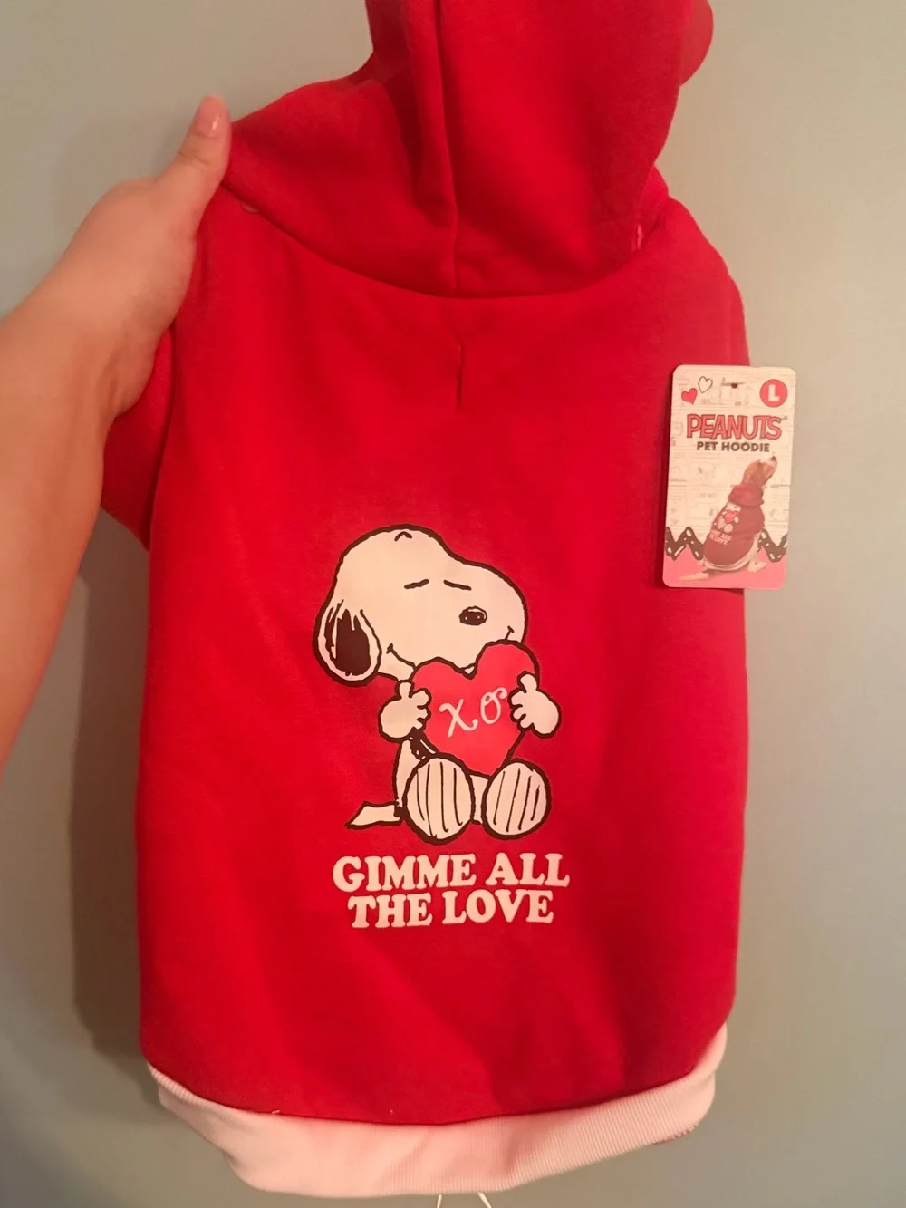 Peanuts Snoopy “Gimme All The Love” Pet Hoodie | Size Large | NWT
